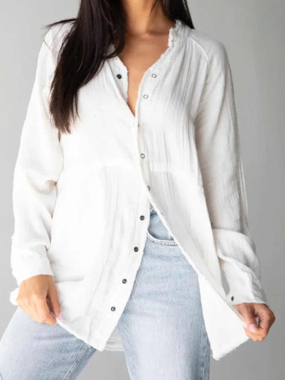 Natural Life Laid Back White Cotton Button Down Top SIZE MEDIUM